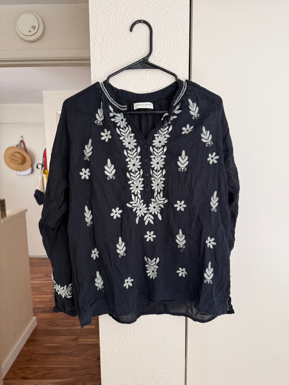 Embroidered Black V-Neck Tunic Top